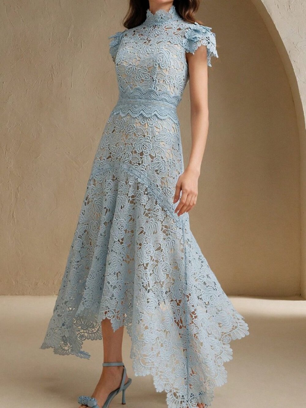 Blue Elegant Women's Lace Cutout Big Bow Backless Slim Dress